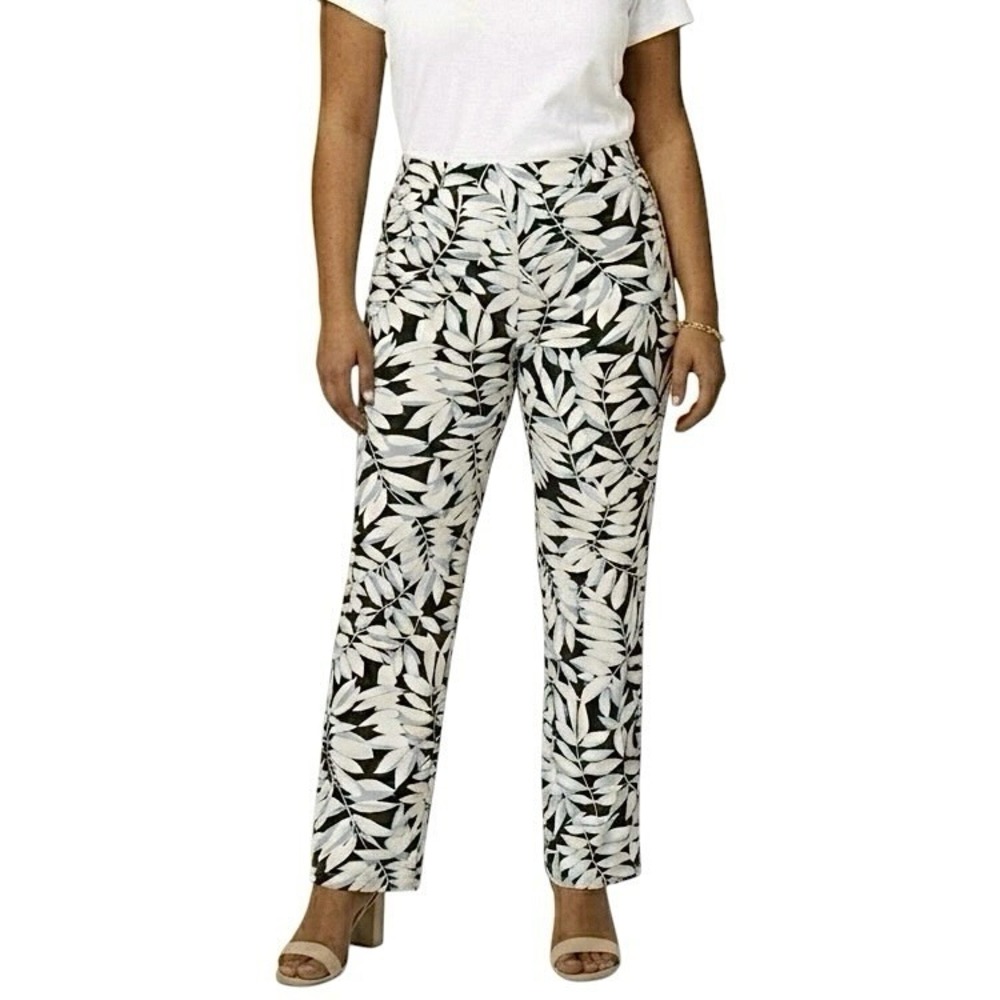 HAROLD'S Dress Pants sz 10 Blue White Black Floral Silk Cotton Tropical Workwear